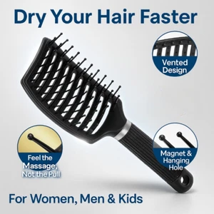 Curved Vented Hair Brush for Blow Drying Detangling Wet Dry Curly Straight Hair - Picture 1 of 8