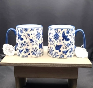 Blue & White Floral & Birds Toile Set of 2 Mugs Bella by 10 Strawberry Street - Picture 1 of 6