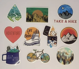10-Pack Nature Stickers 2-3.5 inch Hiking Outdoors Mountains Biking - Picture 1 of 5