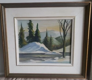 ALTES KANADISCHES ÖLGEMÄLDE 20. JAHRHUNDERT WINTERWALD FLUSSLANDSCHAFT GERAHMT - Bild 1 von 3