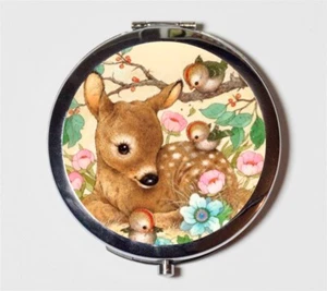Deer Retro Cute Bird Animal Compact Mirror Make Up Pocket Mirror Cosmetics - Picture 1 of 2
