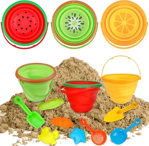 Set Giocattoli Sabbia Spiaggia per Bambini, Silicone Pieghevole Pieghevole Spiaggia Secchio Viaggio - Foto 1 di 7