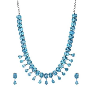 Set Collana Orecchini Pietra Preziosa Topazio Svizzero Blu Topazio Sterling 925 - Foto 1 di 2