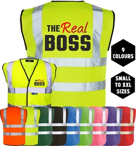 THE REAL BOSS Printed Funny Site Joke Gaffa Hi-Vis High Viz Safe Vest Waistcoat - Picture 1 of 18