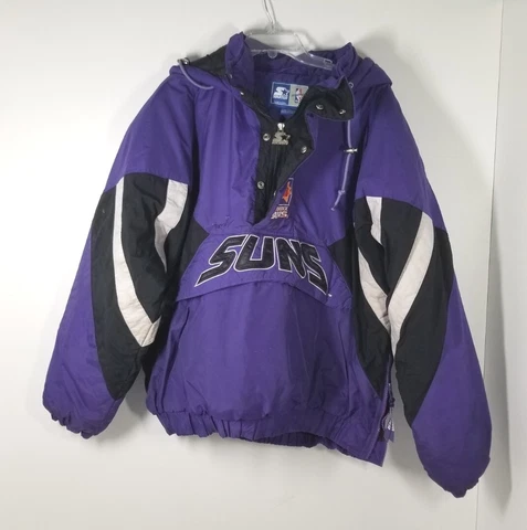 Vintage 90s Phoenix Suns Starter Purple Hooded Puffer Jacket 1/2 Zip Size XL Cover