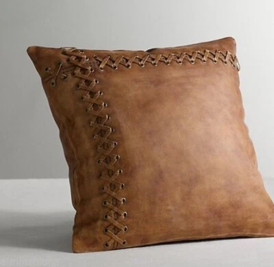 Cushion Cover Leather Pillow Throw Hair Decorative Genuine Decor Rug Tan 8 - Image 1 of 3