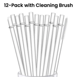 Straw Set 12 Pack - Reusable Clear Plastic 10.5" Tumbler Straws Eco-Friendly Dur - Picture 1 of 8