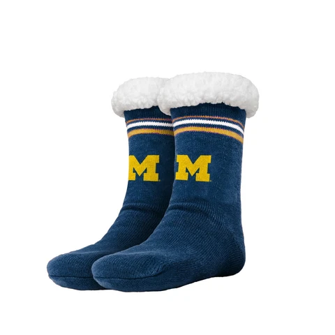 Michigan Wolverines Women's Stripe Logo Tall Footy Slippers - Size 6-10 Non Skid Cover