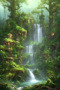 Hidden Waterfall in The Lush Forest Art Print - 12 x 18 inches - Picture 1 of 1