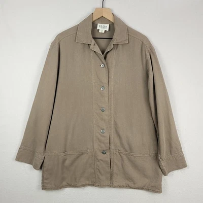 Chaqueta Blazer Eileen Fisher Mujer Mediana Marrón Tencel Algodón Bolsillos Abotonados Foto 1 de 4