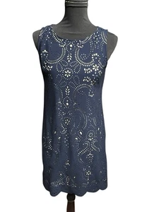 Jessica Howard Shift Dress Women’s 4 Navy Blue Lazer Cut Short Sleeveless - Picture 1 of 8