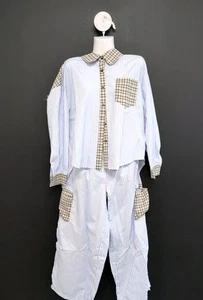 Long Sleeve Lapel Collar Cotton Comfortable Sleepwear Pajamas Set Size L Blue - Picture 1 of 7
