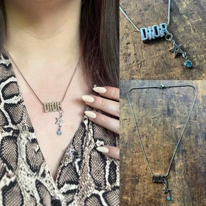 Upcycled 20inch Silver Tone Chain Necklace With Dior Bracelet Charm/Pendant - Picture 1 of 8