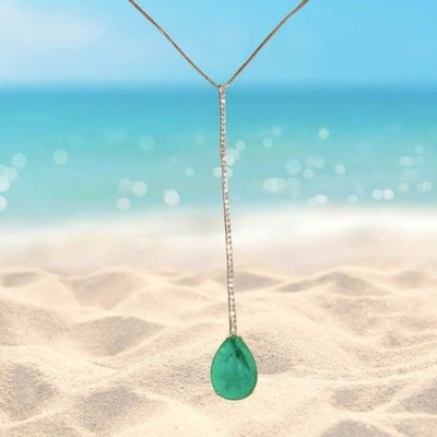 Majestuoso collar diario de diamantes esmeralda colombiana neón brillante natural 925 SS Foto 1 de 4