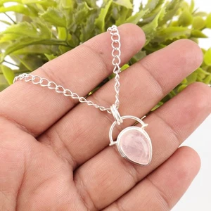 Natural Rose Quartz Gemstone 925 Sterling Silver Partywear Pendant 1.01" Jewelry - Picture 1 of 6