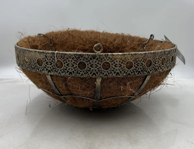 Cesta colgante de coco de lujo de 14" maceta forro de metal exterior interior jardín decoración Foto 1 de 4