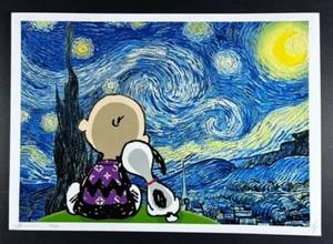 DEATH NYC 45x32cm AP Signed Graffiti Pop Art Print, COA Snoopy Starry Purple - Picture 1 of 2