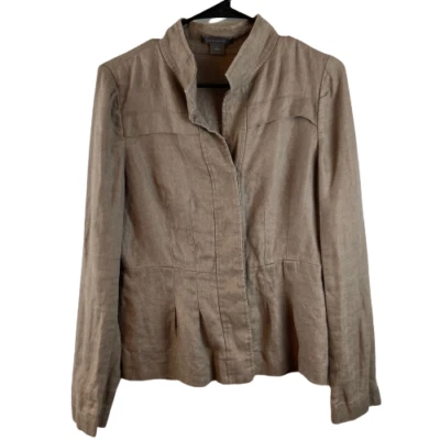 Chaqueta Ann Taylor Bronceado Lino Botón Delantero Mujer Talla 4 Sin Cinturón Foto 1 de 4