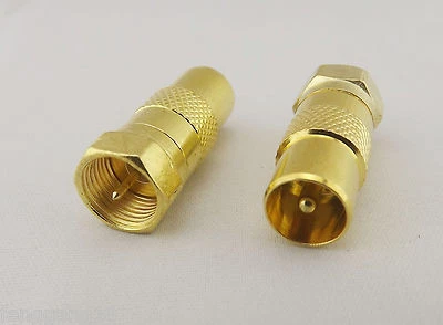 10x Gold F Male Plug To PAL TV Male Straight Coaxial Cable RF Adapter Connector - Image 1 of 3