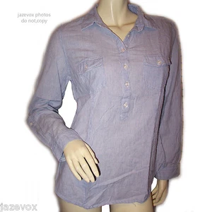 Camisa a Rayas Coldwater Creek Top Manga Larga Azul Preppy Informal Elegante - Imagen 1 de 12