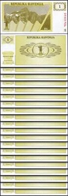 Slovenia  1 Tolar 1990, UNC, 20 Pcs LOT, Consecutive, P-1 Prefix AA, First Issue - Image 1 of 4