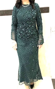 Abito vestito mamma sposa tutto con perline sera matrimonio verde smeraldo taglia 4/6 - Foto 1 di 4