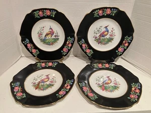 ANT. VTG .COPELAND SPODE "VIENNA BIRD" SALAD PLATES , BLACK RIM LOT/4 ENGLAND - Picture 1 of 8
