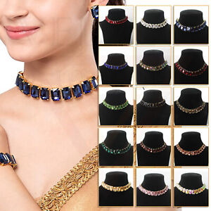 Stylish Crystal Bracelet Earrings Necklace Choker Ring Jewellery Set For Women