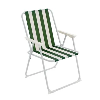 Chaise longue pliable pour camping - la plage - � rayures vertes - Photo 1/4