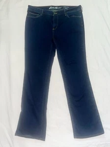 EDDIE BAUER: Slightly Curvy, Boot Cut Leg, Dark Wash Jeans Pants : Blue, 14 - Picture 1 of 3