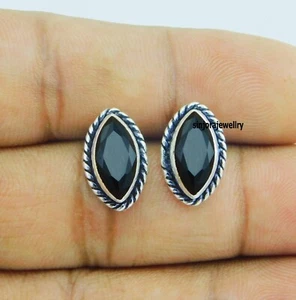 Black Onyx Gemstone 925 sterling silver handmade Stud Earrings - Picture 1 of 4