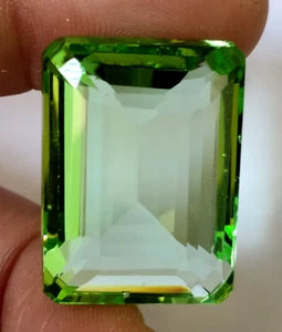 AAA+ 55.50 Ct. Green Peridot Translucent Faceted Emerald Cut Loose Gemstone Ring - Picture 1 of 6