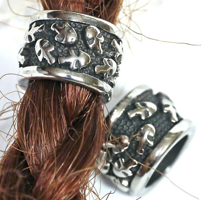 2x Bartperle Loch 8mm SKULL Totenkopf Bartschmuck 316 Edelstahl +- Bartgummis  - Bild 1 von 4