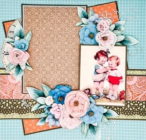 MOMENTS TOGETHER - Pink & Blue Vintage Kids 12x12 Premade Scrapbook Layout Page - Picture 1 of 4