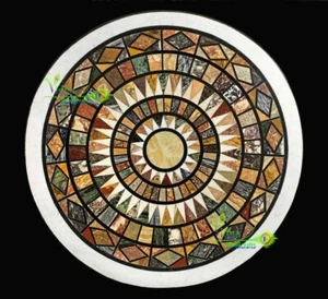 2' White Marble Table Top Round Dining Table Multi Stone Mosaic Inlay Home Decor - Picture 1 of 4