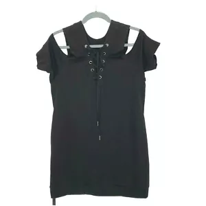 BlankNYC Women's size Large Cold Shoulder Short Sleeve Sweatshirt Dress Black - Picture 1 of 7