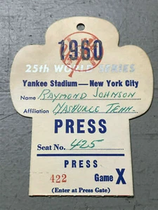 1960 World Series GM 3 Ticket Pass White Mantle HR/Ford Win/Clemente Hit NYY ⚾️ - Picture 1 of 3