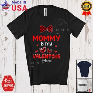 Mommy Is My Valentine; Plaid Bow Tie Hearts; Custom Name Boys Family T-Shirt - Picture 1 of 7
