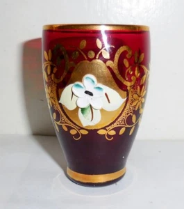 VINTAGE GOLD OVERLAY RUBY RED GLASS TOOTHPICK HOLDER BEAUTIFUL VICTORIAN DESIGN - Picture 1 of 6