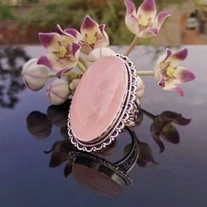 Bonito Cuarzo Rosa Piedra Preciosa 925 Plata de Ley Hecho a Mano Anillo Todo - Imagen 1 de 5
