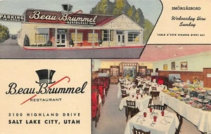 Postal de colección Beau Brummel Smorgasbord restaurante varias vistas Salt Lake City, UT - Imagen 1 de 2