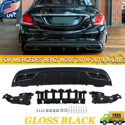 Rear Diffuser Lip & Exhaust Tips For 2015-2018 Mercedes W205 Sedan C300 C350 C63 Foto 1 de 4