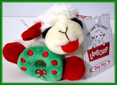 NW XMAS FESTIVE WINTER BERRIES WREATH MULTIPET SOFT PLUSH 6.5" LAMB CHOP DOG TOY - Image 1 of 4