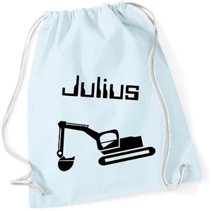 Turnbeutel zum Zuziehen mit Namen | Motiv Bagger Baufahrzeug - Bild 1 von 32