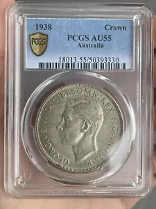 Australian Coin Key Date, 1938 Crown U-UNC PCGS Graded 55AU Genuine - Picture 1 of 4