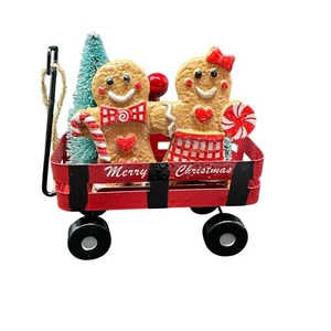 New Gingerbread Boy Girl Ornament Wagon Cart Miniature Christmas Holiday Decor - Picture 1 of 11