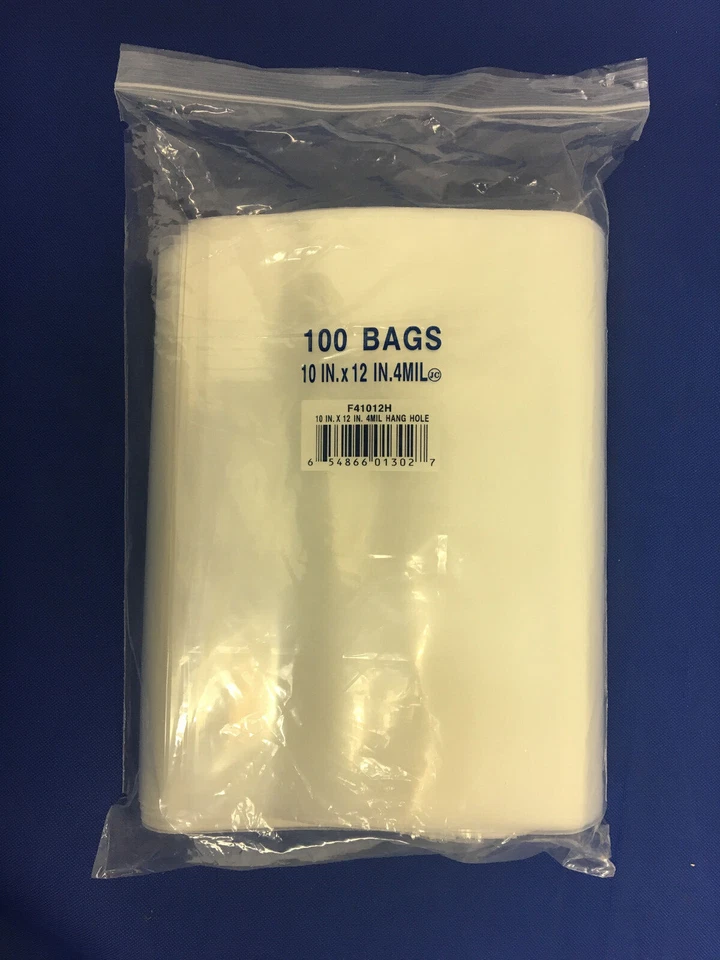 Zoro Select 5cpa8 Reclosable Poly Bag ZIPPER Seal 12" X 10" 4 Mil Clear
