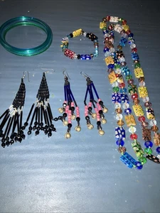 Lot Of Handmade Jewelry Millefiori Necklace Earrings Bangle Bracelets Excel. - Picture 1 of 8