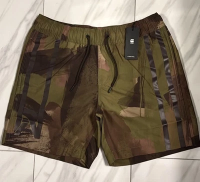 G-Star Raw Men’s Dirik Swim Shorts Safari Watercolor Green Brown New - Image 1 of 3