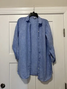 J. Jill Women’s Linen Blue Button-Up Long Sleeve Shirt Tunic Length Size Small - Imagen 1 de 4